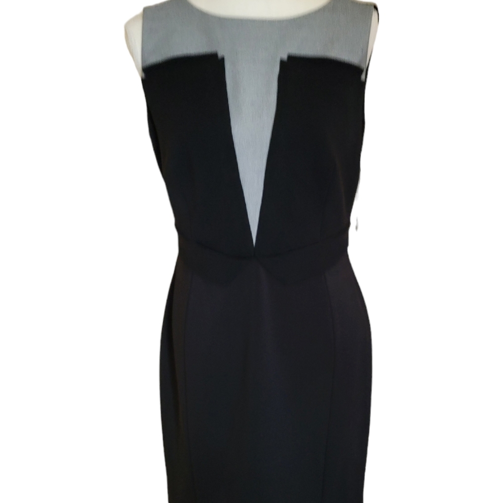 Karen Miller Black Sheath Dress with Mesh Insert